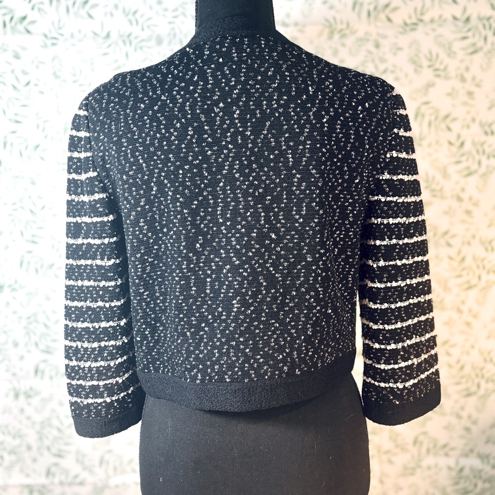 St John Couture - Black and White Textured Blazer with Stripes - Picture 5 of 10